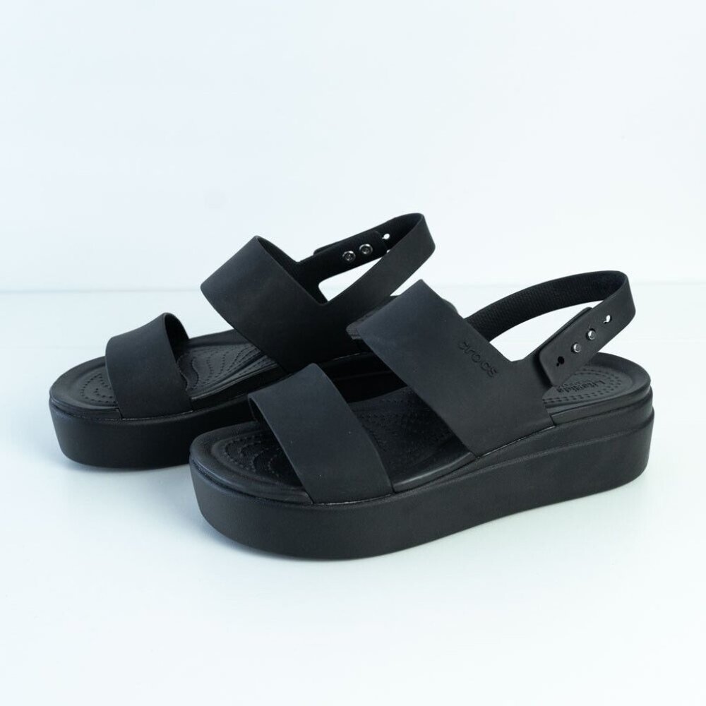 Crocs Womens Brooklyn Low Wedge Platform Sandals Black Size 7
